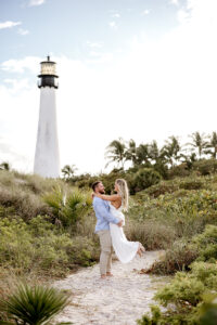 lighthouse, key biscayne, beach, couple, sunset, white dress, grass