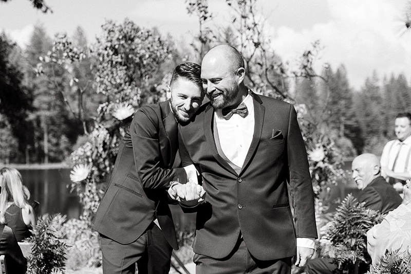 black and white image, same gender couple, wedding ceremony