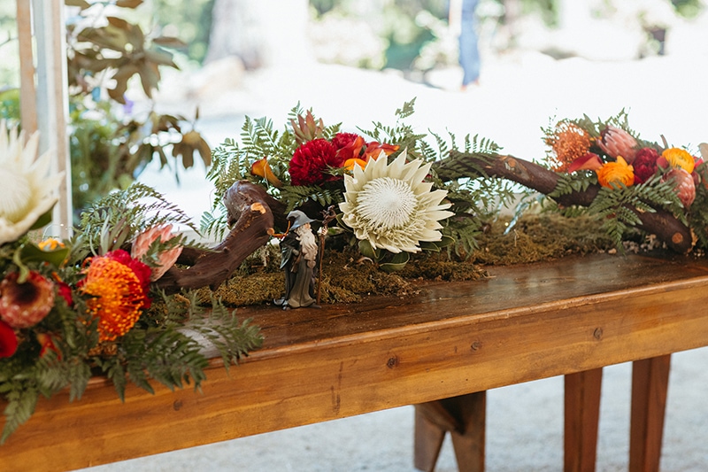 lord of the rings inspired wedding, wedding tablescape, wedding flowers