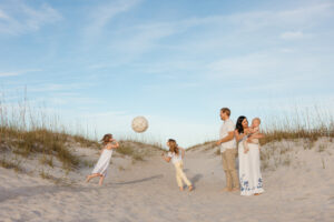 beach, family, kids, beach ball, playing