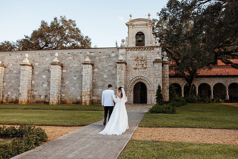 couple, ceremony, newlyweds, miami wedding, ancient spanish monastery